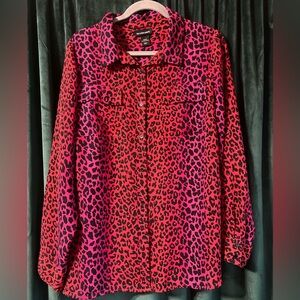 Lane Bryant Fierce Cheetah Print Button-Up Blouse with Breast Pockets